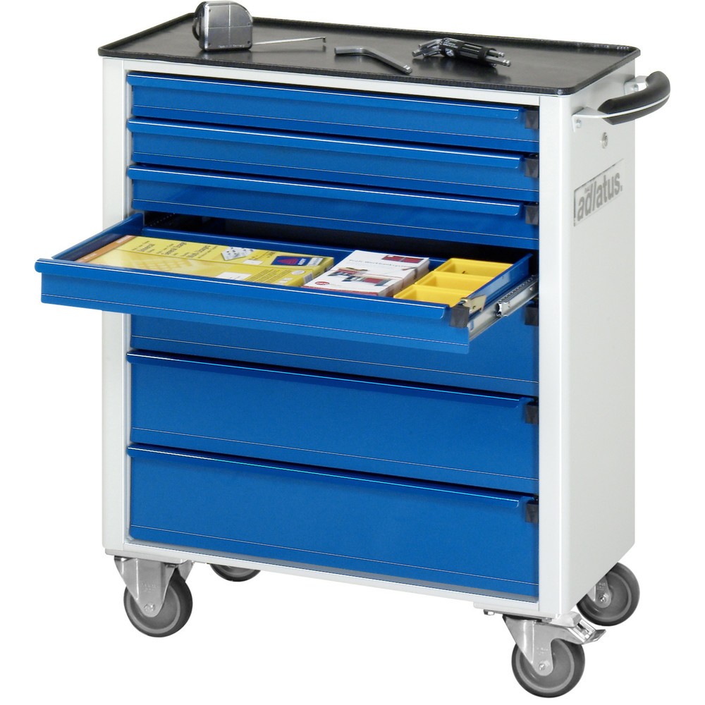Číslo obrázku produktu 1: Nástrojový vozík RAU řada adlatus 700, VxŠxH 860 x 700 x 350 mm, 7x zásuvka 4 x 65, 3 x 130 mm, kovová pracovní deska