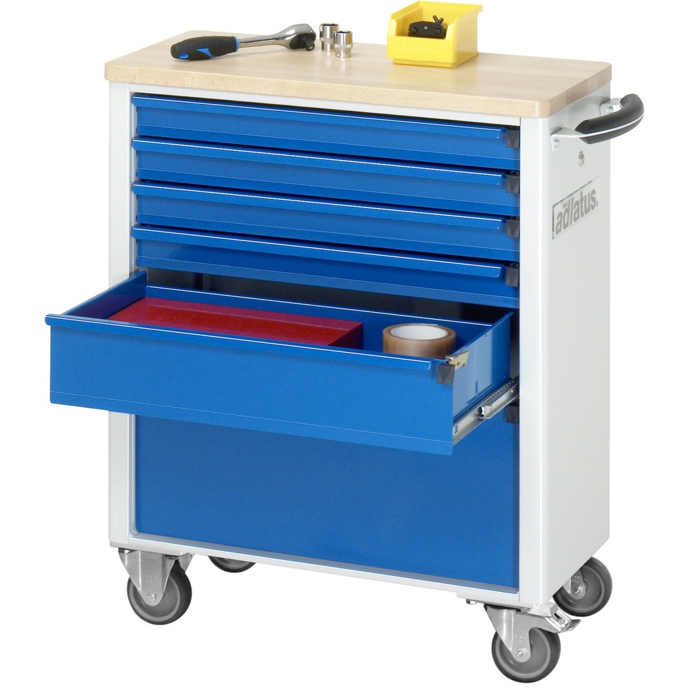Číslo obrázku produktu 1: Nástrojový vozík RAU řada adlatus 700, VxŠxH 860 x 700 x 350 mm, 6x zásuvka 4 x 65, 1 x 130, 1 x 260 mm, buková pracovní deska