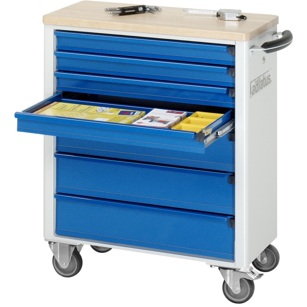 Číslo obrázku produktu 1: Nástrojový vozík RAU řada adlatus 700, VxŠxH 860 x 700 x 350 mm, 7x zásuvka 4 x 65, 3 x 130 mm, buková pracovní deska
