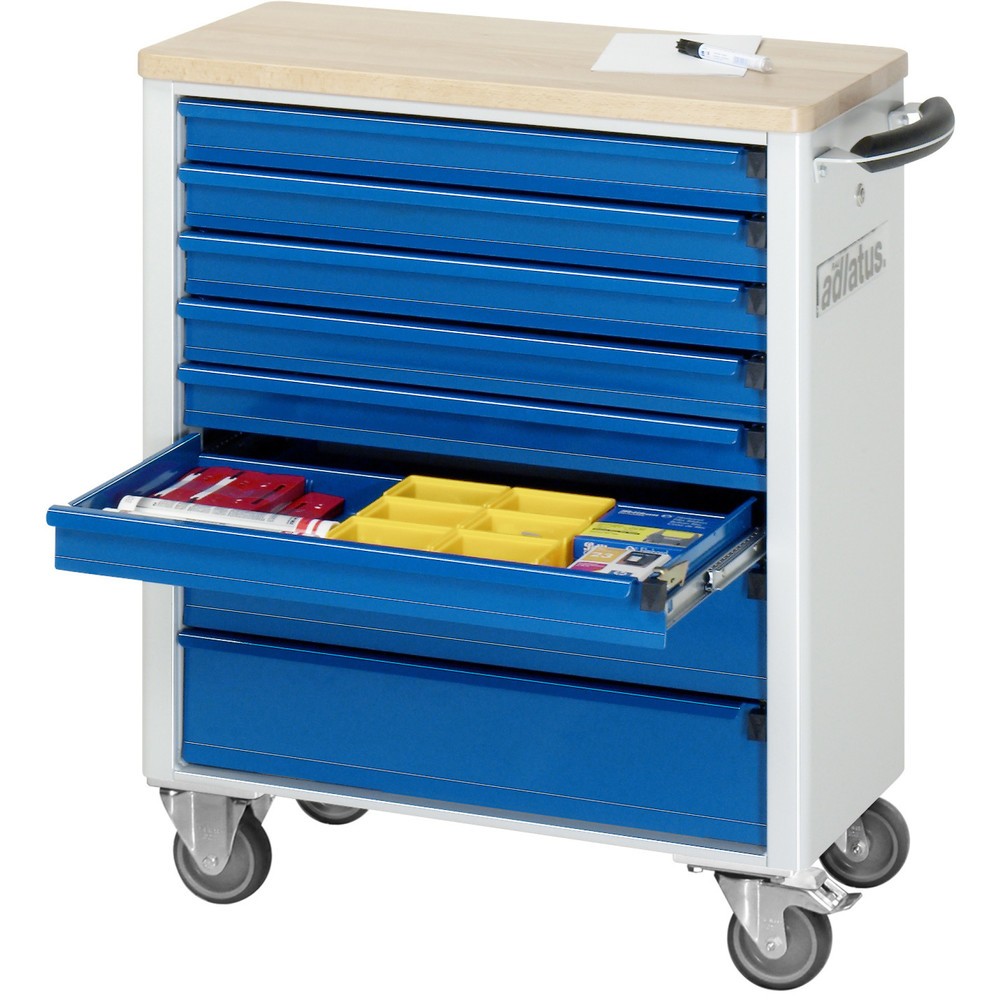 Číslo obrázku produktu 1: Nástrojový vozík RAU řada adlatus 700, VxŠxH 860 x 700 x 350 mm, 8x zásuvka 6 x 65, 2 x 130 mm, buková pracovní deska
