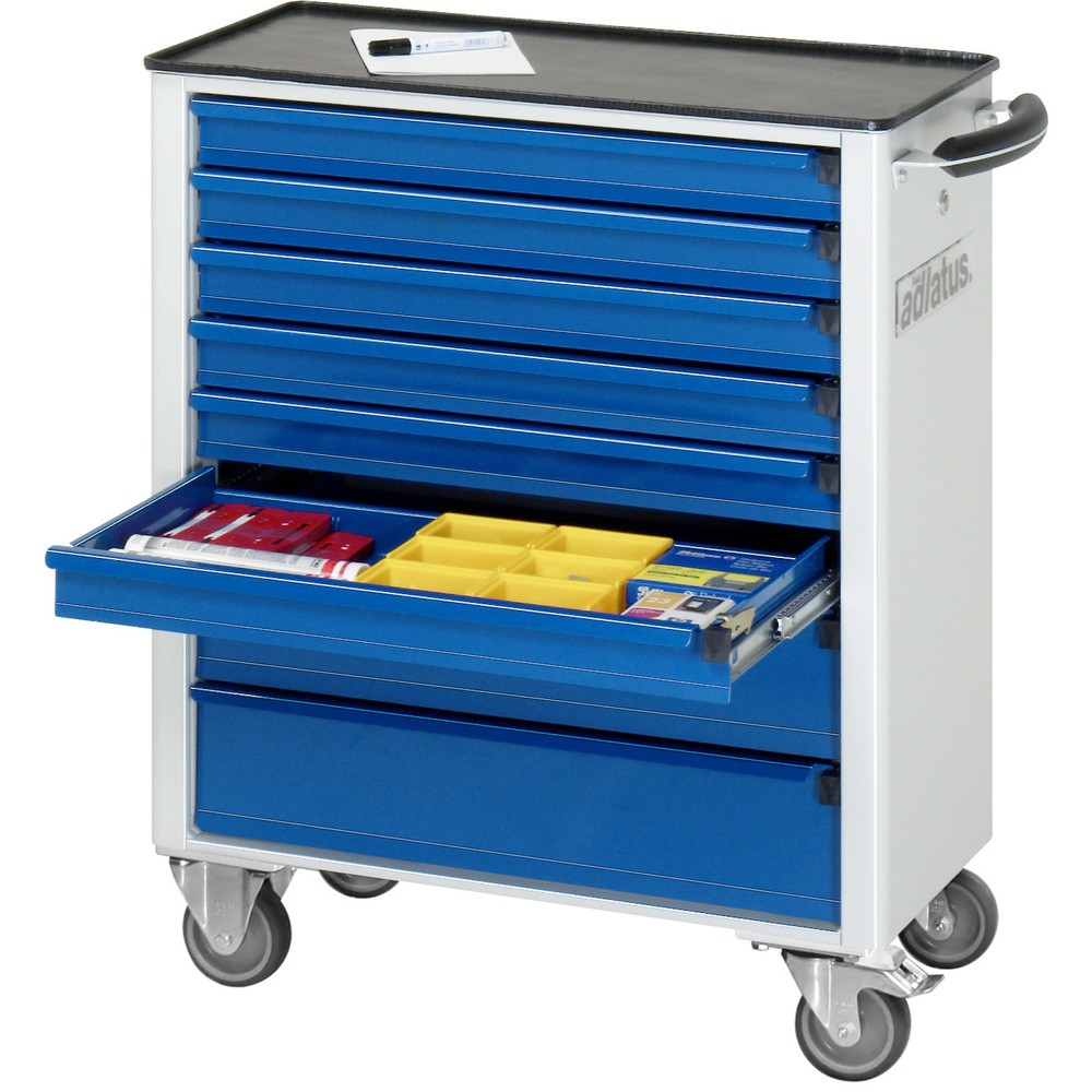 Číslo obrázku produktu 1: Nástrojový vozík RAU řada adlatus 700, VxŠxH 860 x 700 x 350 mm, 8x zásuvka 6 x 65, 2 x 130 mm, kovová pracovní deska