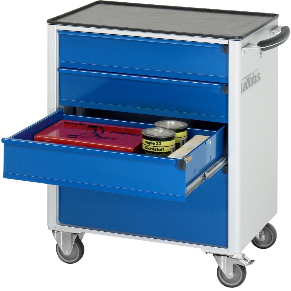 Číslo obrázku produktu 1: Nástrojový vozík RAU řada adlatus 700, VxŠxH 860 x 700 x 510 mm, 4x zásuvka 3 x 130, 1 x 260 mm, kovová pracovní deska