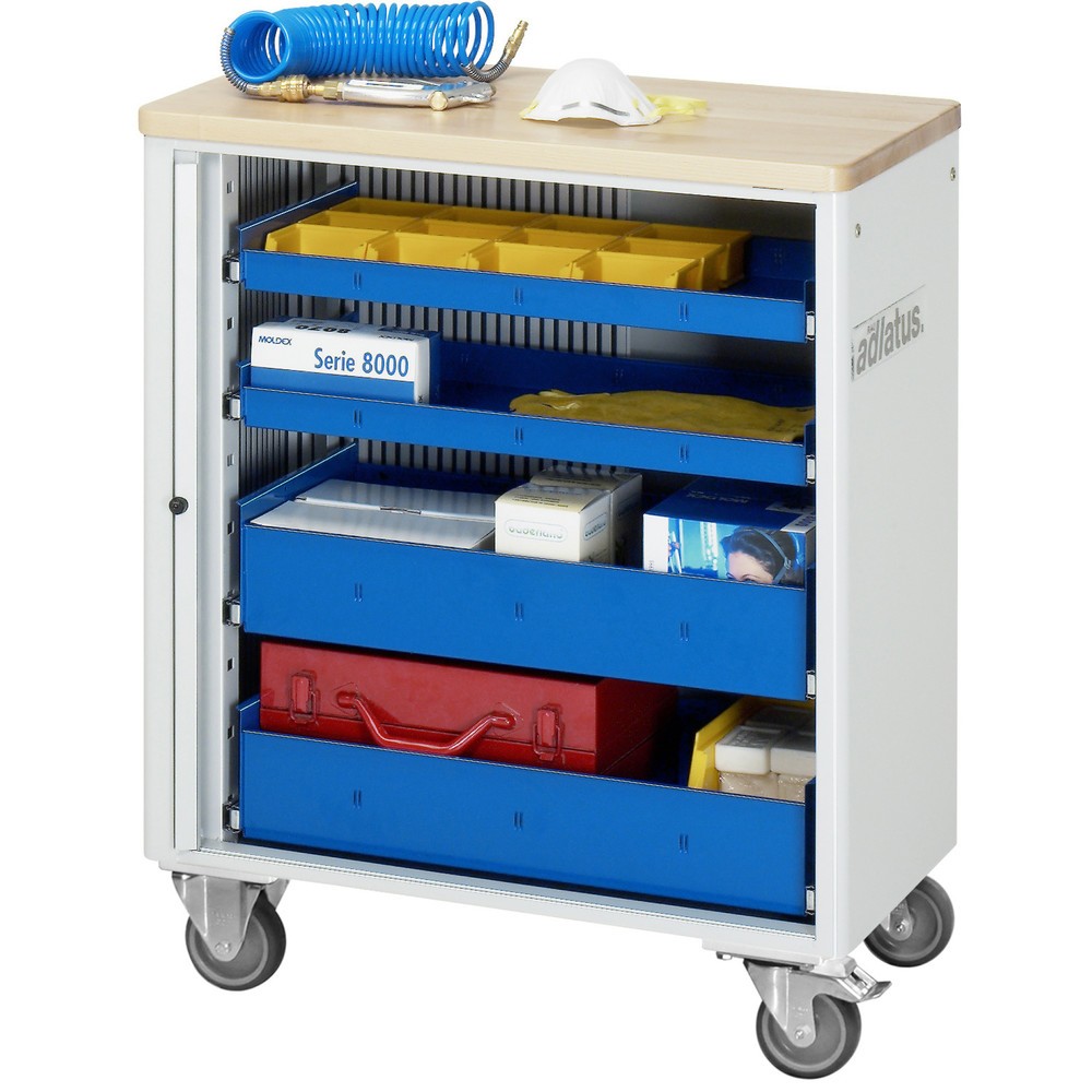 Číslo obrázku produktu 1: Nástrojový vozík RAU řada adlatus 700, VxŠxH 860 x 725 x 400 mm, 4x zásuvka 2 x 40, 2 x 105 mm, buková pracovní deska