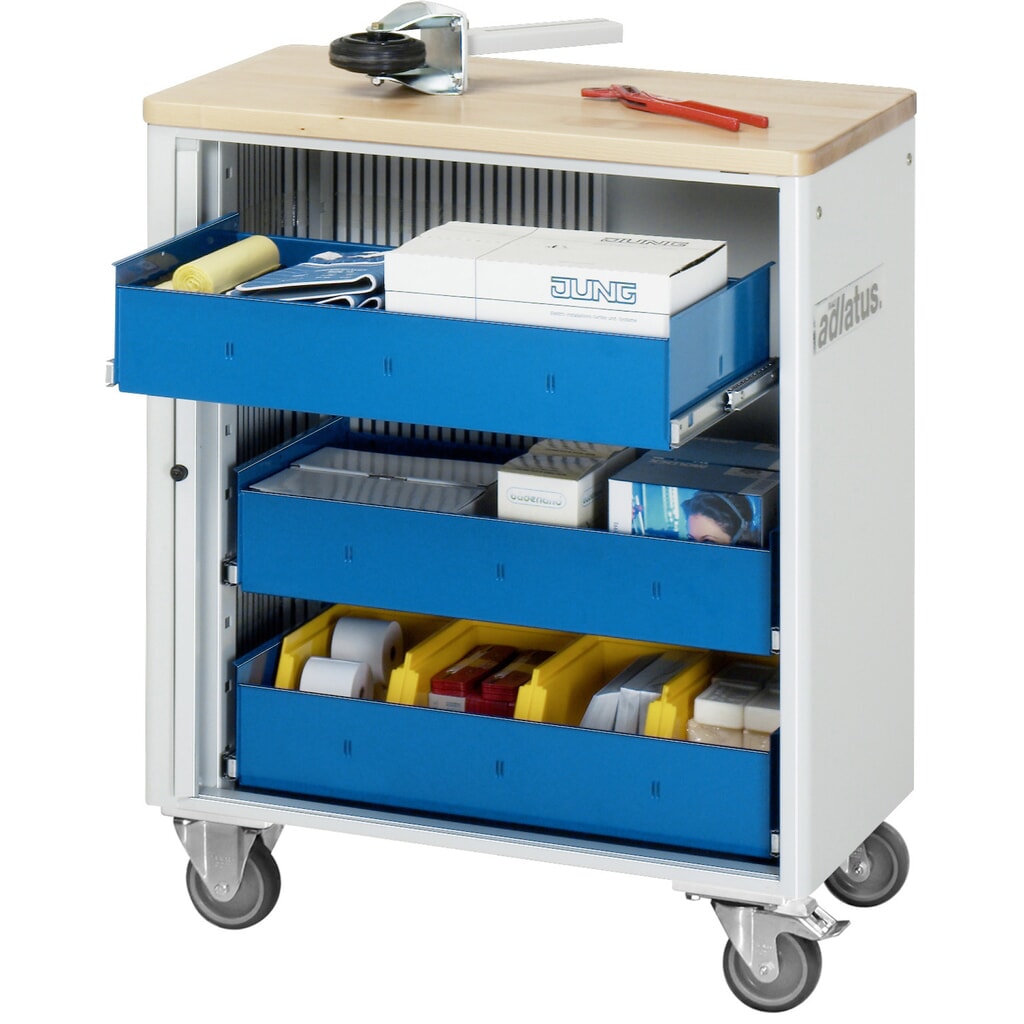 Číslo obrázku produktu 1: Nástrojový vozík RAU řada adlatus 700, VxŠxH 860 x 725 x 400 mm, 3x zásuvka 3 x 105 mm, buková pracovní deska