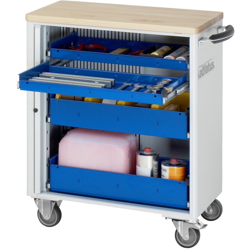 Číslo obrázku produktu 1: Nástrojový vozík RAU řada adlatus 700, VxŠxH 860 x 725 x 400 mm, 4x zásuvka 2 x 40, 2 x 105 mm, buková pracovní deska