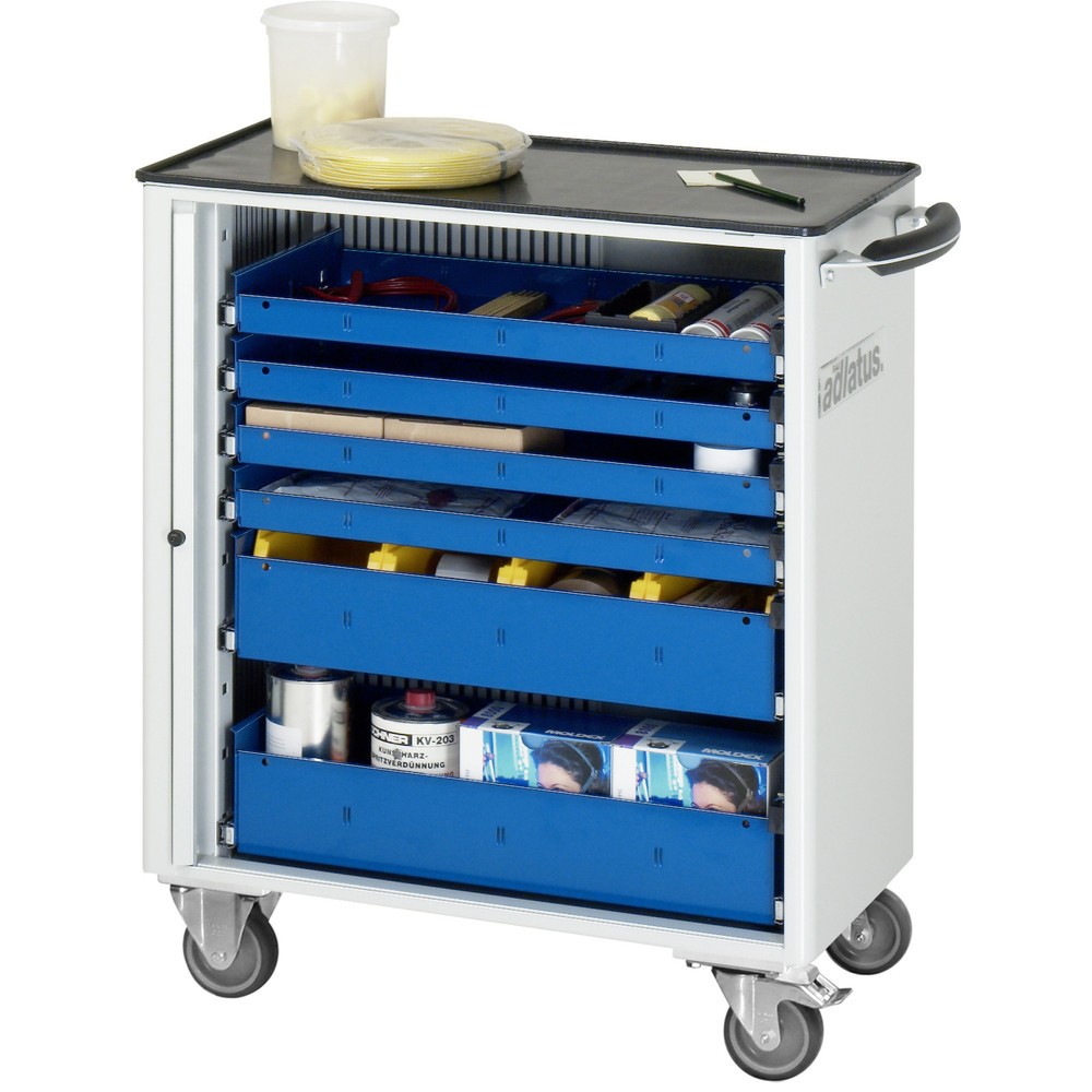 Číslo obrázku produktu 1: Nástrojový vozík RAU řada adlatus 700, VxŠxH 860 x 725 x 400 mm, 6x zásuvka 4 x 40, 2 x 105 mm, kovová pracovní deska