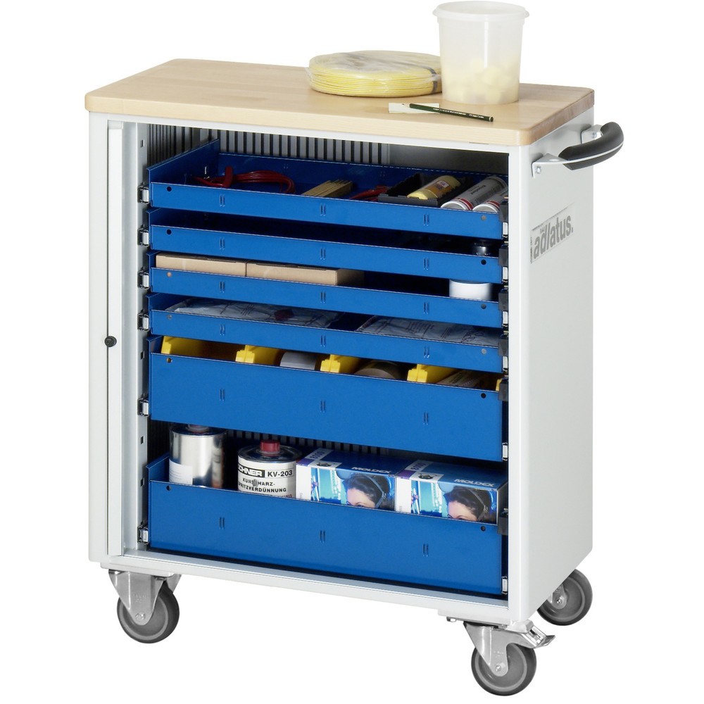 Číslo obrázku produktu 1: Nástrojový vozík RAU řada adlatus 700, VxŠxH 860 x 725 x 400 mm, 6x zásuvka 4 x 40, 2 x 105 mm, buková pracovní deska