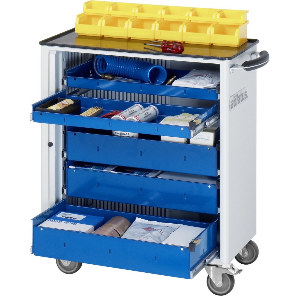 Číslo obrázku produktu 1: Nástrojový vozík RAU řada adlatus 700, VxŠxH 860 x 725 x 400 mm, 5x zásuvka 2 x 40, 3 x 105 mm, kovová pracovní deska