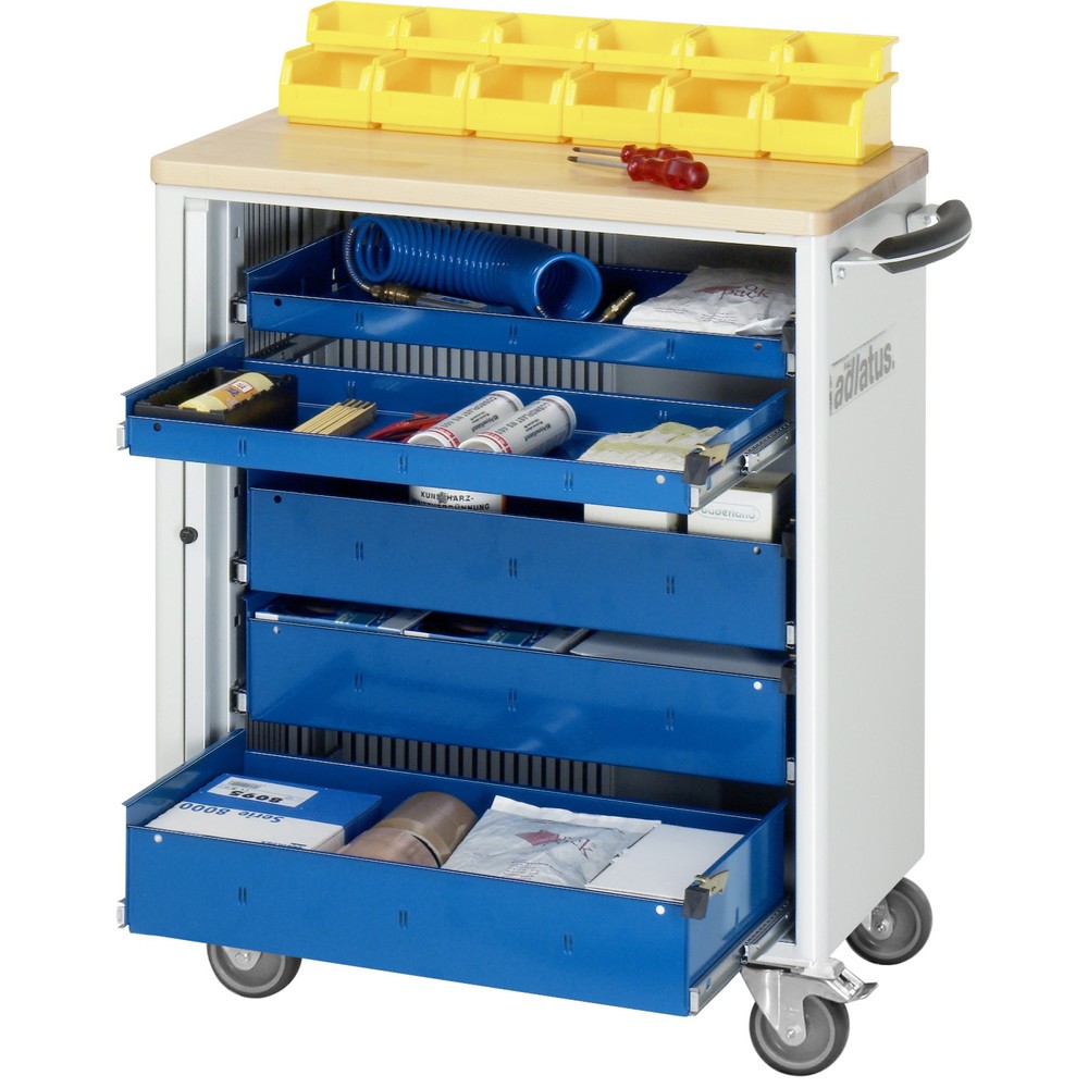 Číslo obrázku produktu 1: Nástrojový vozík RAU řada adlatus 700, VxŠxH 860 x 725 x 400 mm, 5x zásuvka 2 x 40, 3 x 105 mm, buková pracovní deska