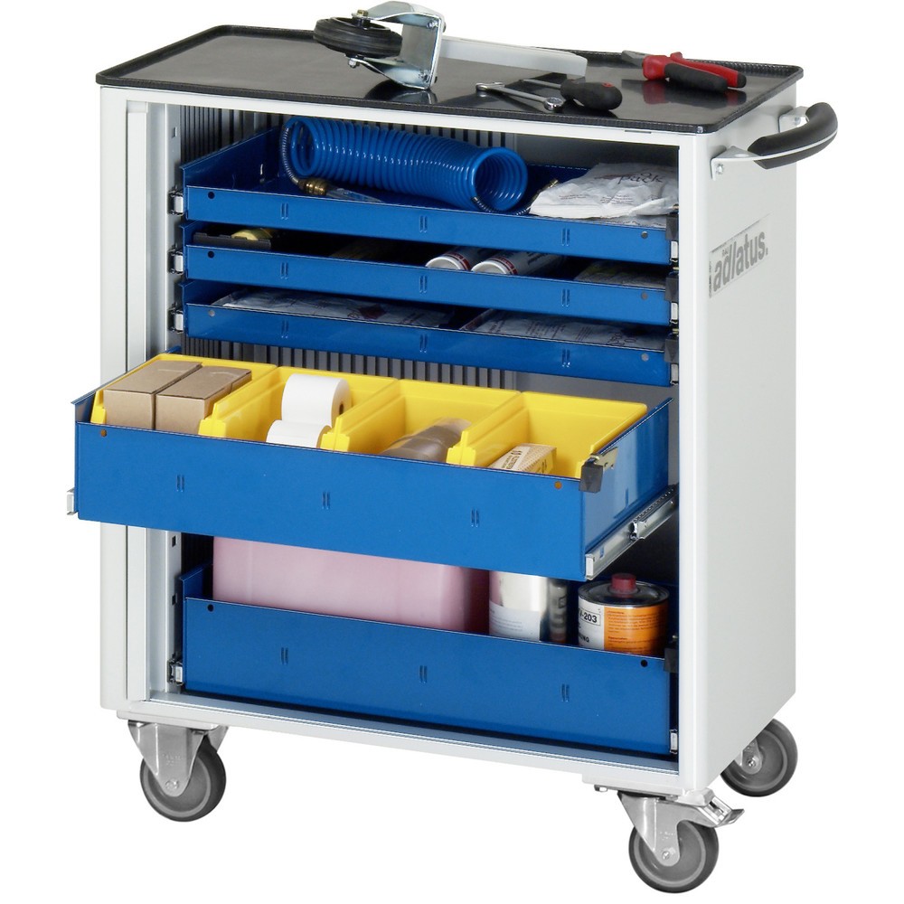 Číslo obrázku produktu 1: Nástrojový vozík RAU řada adlatus 700, VxŠxH 860 x 725 x 400 mm, 5x zásuvka 3 x 40, 2 x 105 mm, kovová pracovní deska