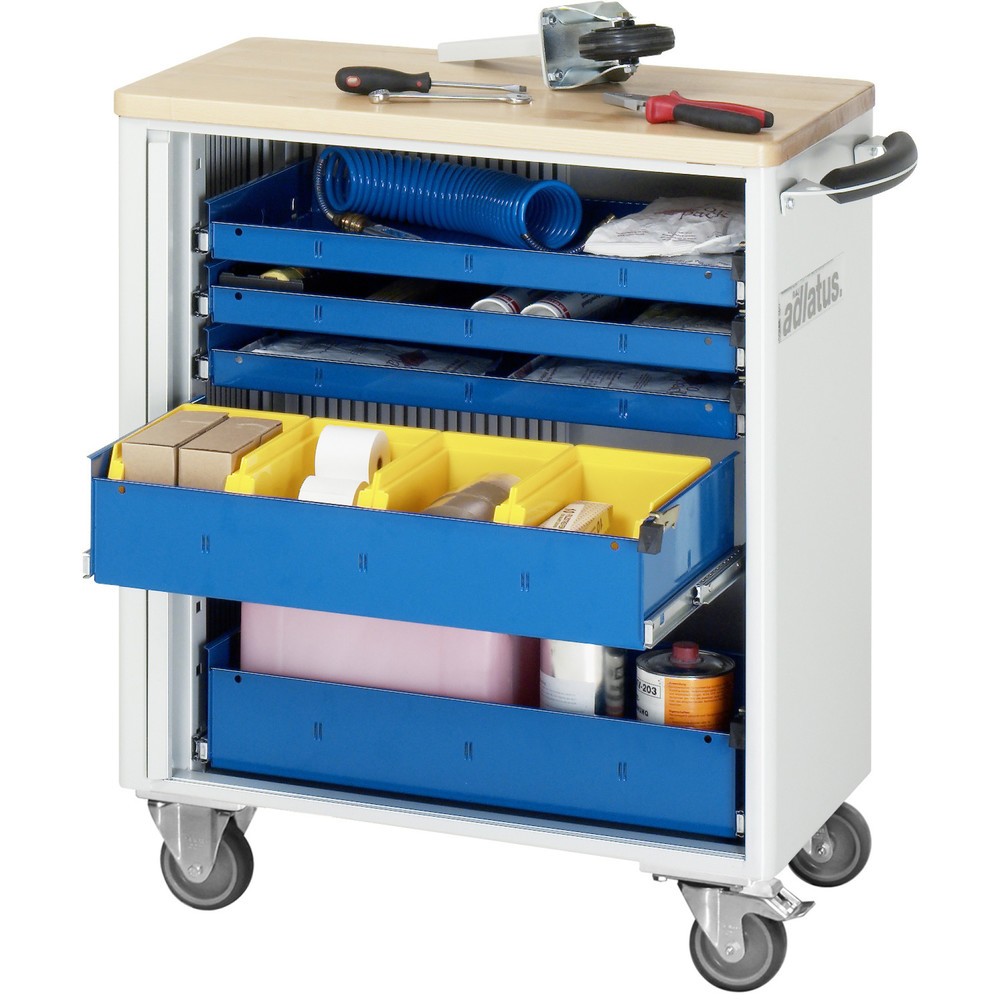 Číslo obrázku produktu 1: Nástrojový vozík RAU řada adlatus 700, VxŠxH 860 x 725 x 400 mm, 5x zásuvka 3 x 40, 2 x 105 mm, buková pracovní deska