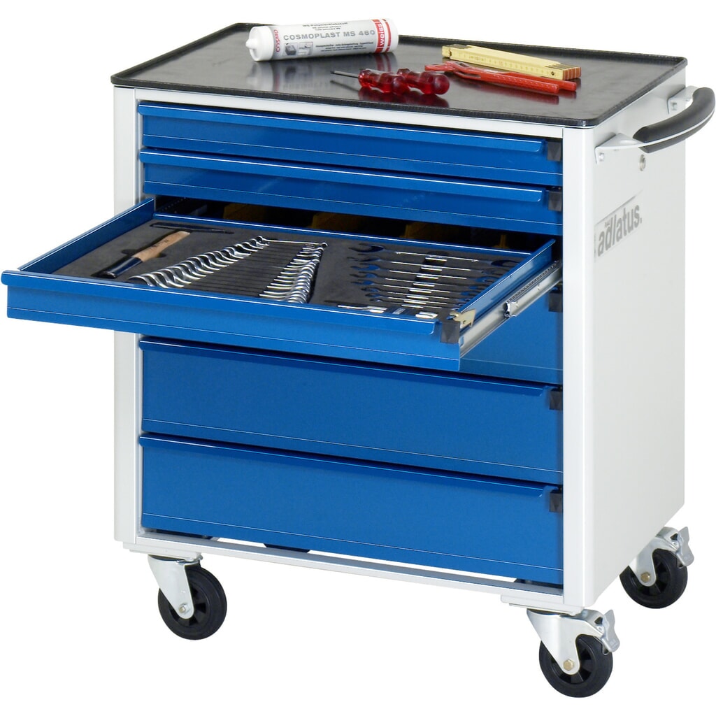 Nástrojový vozík RAU řada adlatus 700, VxŠxH 790 x 700 x 510 mm, 6x zásuvka 3 x 65, 3 x 130 mm, kovová pracovní deska Obrázek produktu: Nástrojový vozík RAU řada adlatus 700, VxŠxH 790 x 700 x 510 mm, 6x zásuvka 3 x 65, 3 x 130 mm, kovová pracovní deska