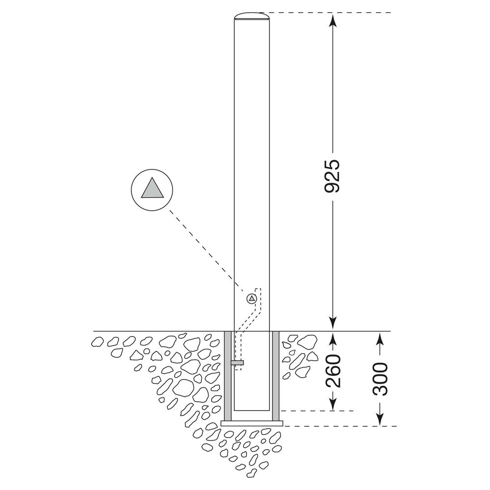 Číslo obrázku produktu 2: Nerezový sloupek MORAVIA MILANO, odnímatelný, s pouzdro k ukotvení do podlahy, trojhranný zámek, VxØ 925 (+260) x 60 mm