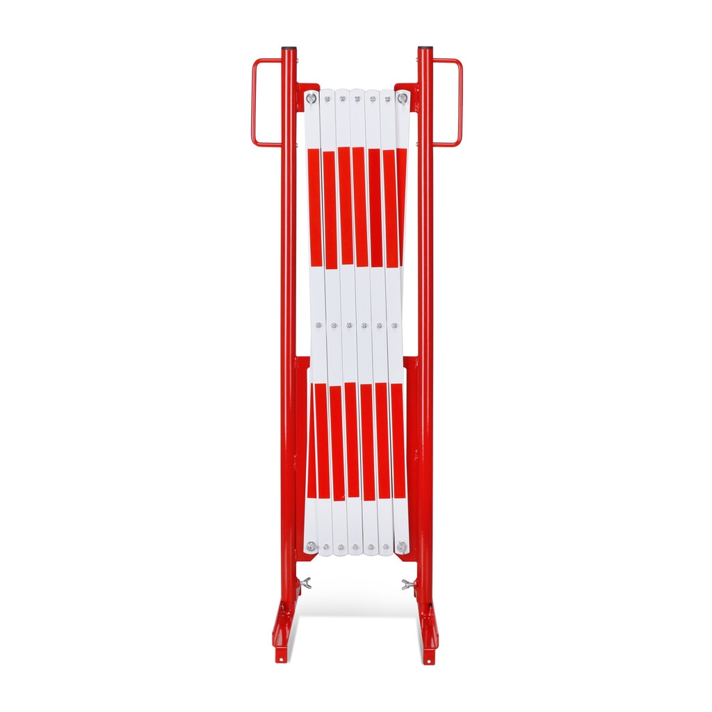 Nůžková zábrana, noha z obou stran, šířka 3600 mm, červená/bílá Číslo obrázku produktu 1: Nůžková zábrana, noha z obou stran, šířka 3600 mm, červená/bílá