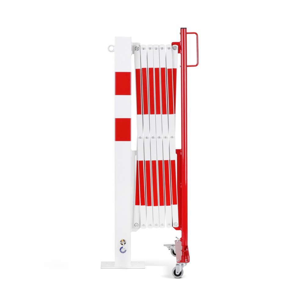 Číslo obrázku produktu 1: Nůžková zábrana se zahrazovacím sloupkem, 70 × 70 mm, šířka 3600, červená/bílá