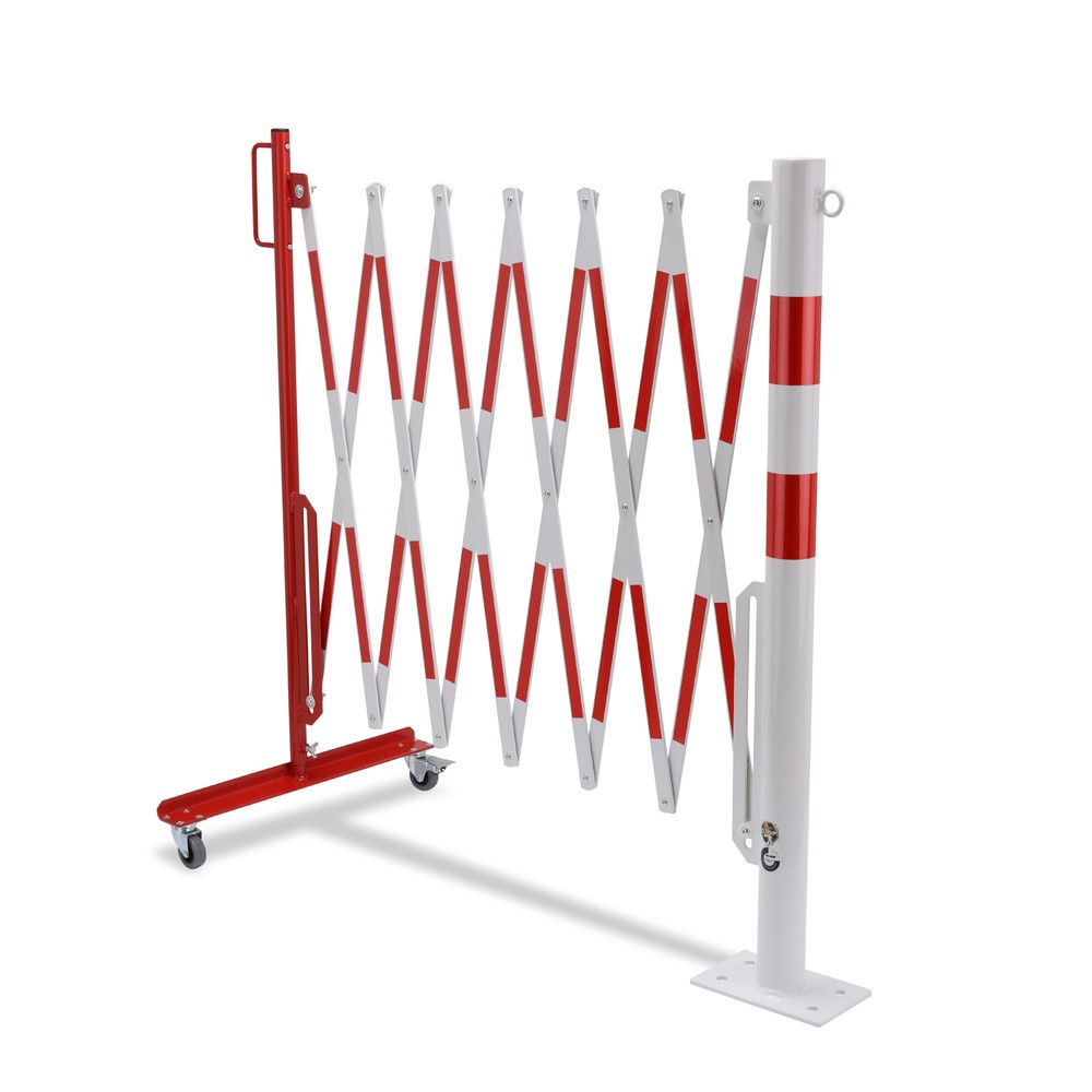 Číslo obrázku produktu 6: Nůžková zábrana se zahrazovacím sloupkem, Ø 60 mm, šířka 3600 mm, červená/bílá