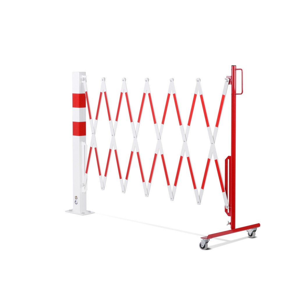 Číslo obrázku produktu 10: Nůžková zábrana se zahrazovacím sloupkem, 70 × 70 mm, šířka 3600, červená/bílá