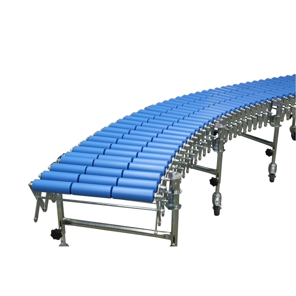 Nůžkový válečkový dopravník, plastové válečky, Ø 50 mm, délka 1,9-4,4 m, šířka dopravníku 800 mm Obrázek produktu: Nůžkový válečkový dopravník, plastové válečky, Ø 50 mm, délka 1,9-4,4 m, šířka dopravníku 800 mm