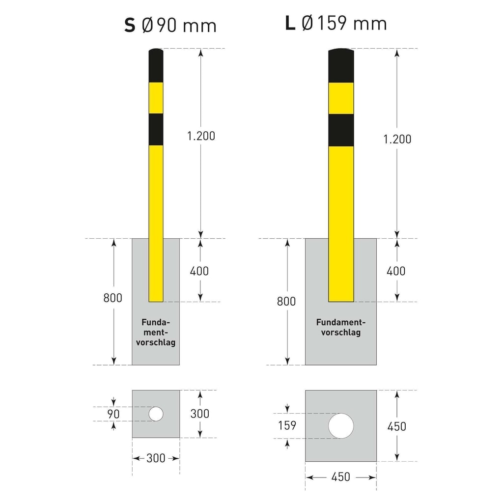 Číslo obrázku produktu 5: Ochranný sloupek MORAVIA, k zabetonování, pro venkovní použití, výška 1600 mm, Ø 90 mm