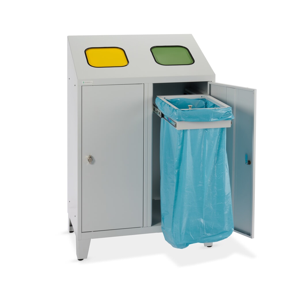 Číslo obrázku produktu 7: Odpadkový koš HEMMDAL Duo na recyklaci odpadu se 2 držáky na pytle, každý 120 litrů