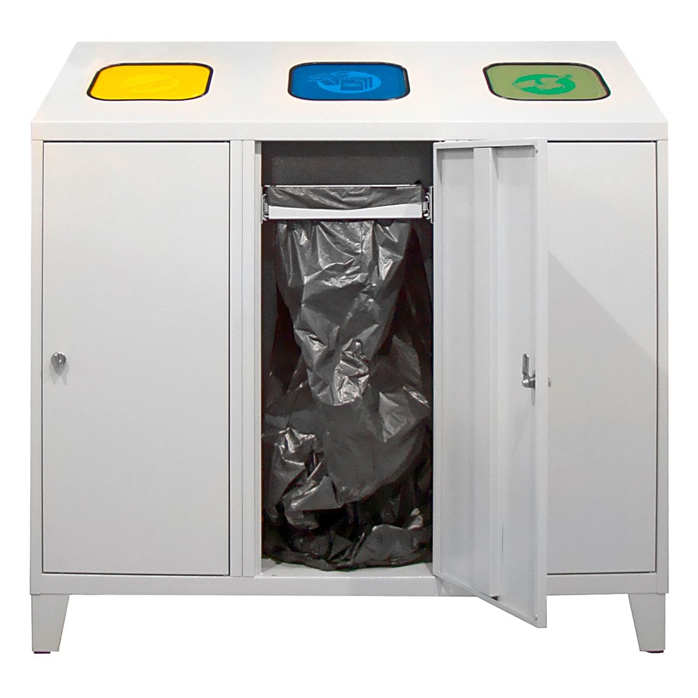 Číslo obrázku produktu 4: Odpadkový koš HEMMDAL Trio na recyklaci odpadu se 3 držáky na pytle, každý 120 litrů
