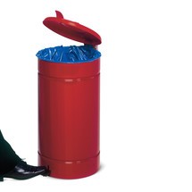 Odpadkový koš s nášlapem, pedál Euro, 60 litrů, korpus červený, víko červené