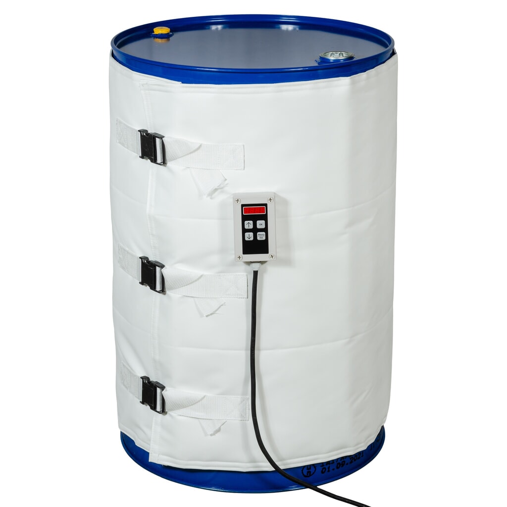 Ohřívací manžeta na sudy Kuhlmann pro potravinářský a farmaceutický průmysl, 200-220 l, 0-120 °C, 230 V, 1200 W, DxV 1990 x 800 mm Obrázek produktu: Ohřívací manžeta na sudy Kuhlmann pro potravinářský a farmaceutický průmysl, 200-220 l, 0-120 °C, 230 V, 1200 W, DxV 1990 x 800 mm