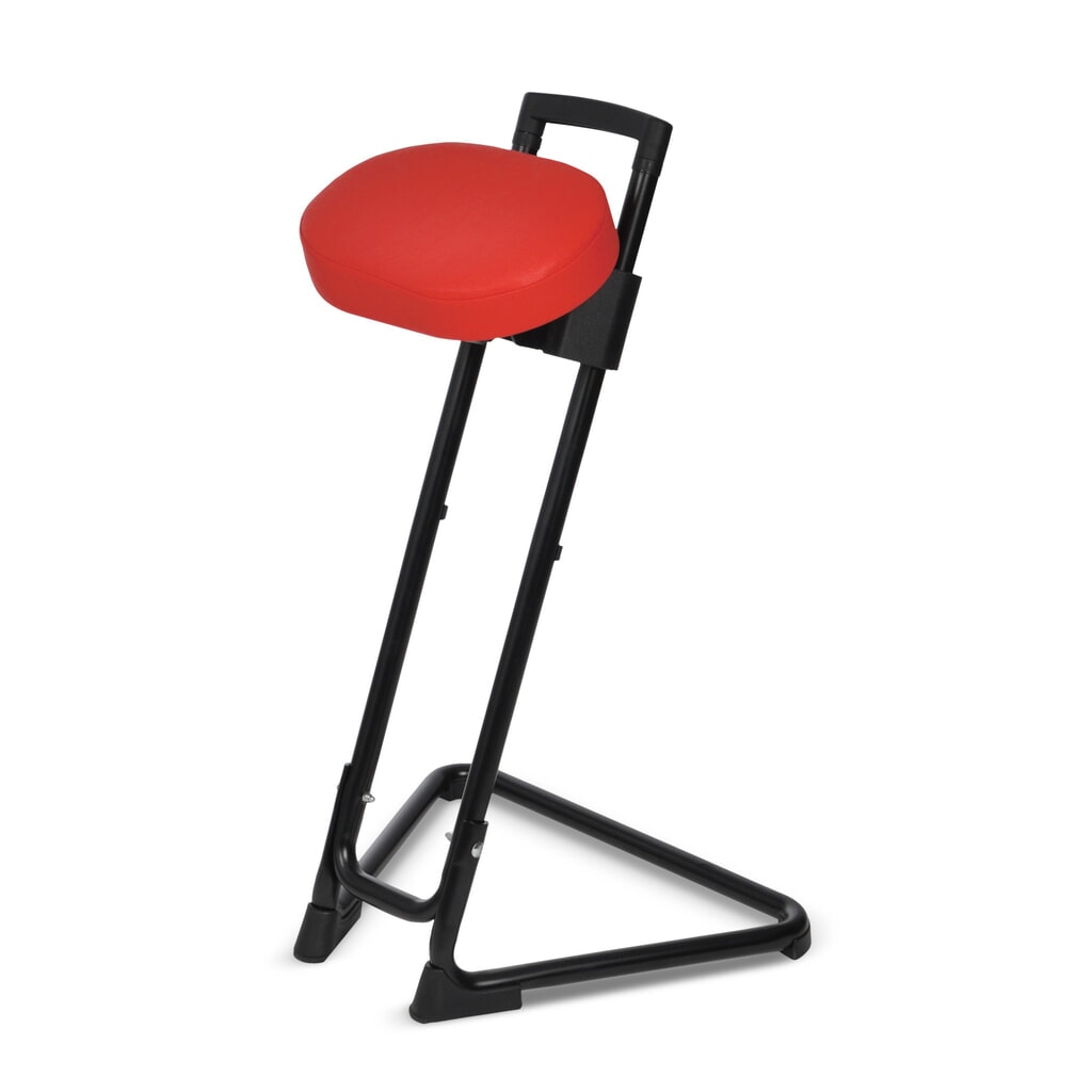 Číslo obrázku produktu 2: Opora pro stání, otočný a naklápěcí koženkový sedák, výška sezení 600-850 mm, ohnivá červená/černá