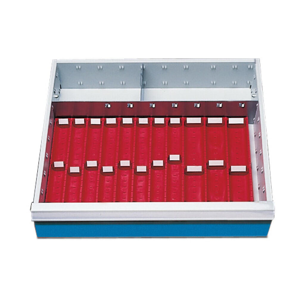 Organizér do zásuvky se žlábky Bedrunka+Hirth pro dílenské vozíky, výška čela 100 mm Obrázek produktu: Organizér do zásuvky se žlábky Bedrunka+Hirth pro dílenské vozíky, výška čela 100 mm
