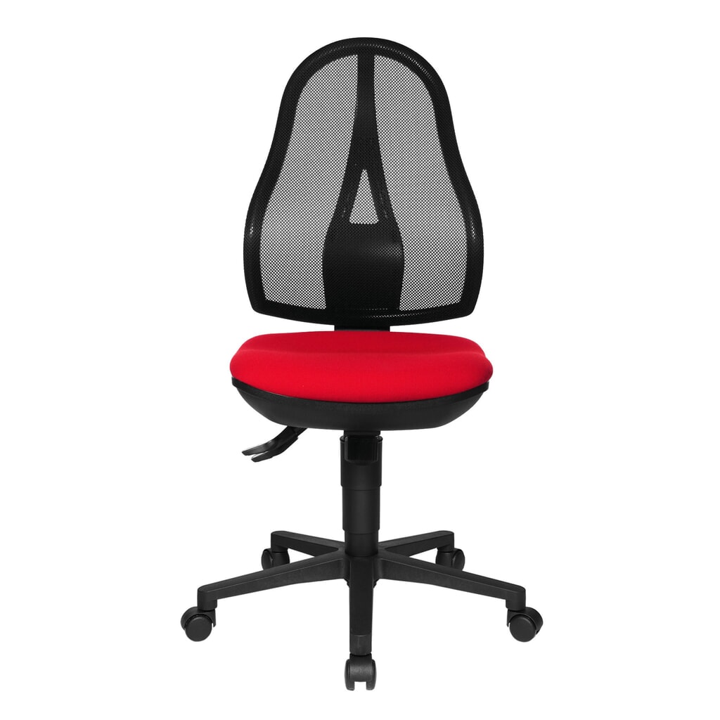 Kancelářská otočná židle Topstar® Open Point Syncro, sedák s ochranou plotének, síťované opěradlo, červená Obrázek produktu: Kancelářská otočná židle Topstar® Open Point Syncro, sedák s ochranou plotének, síťované opěradlo, červená