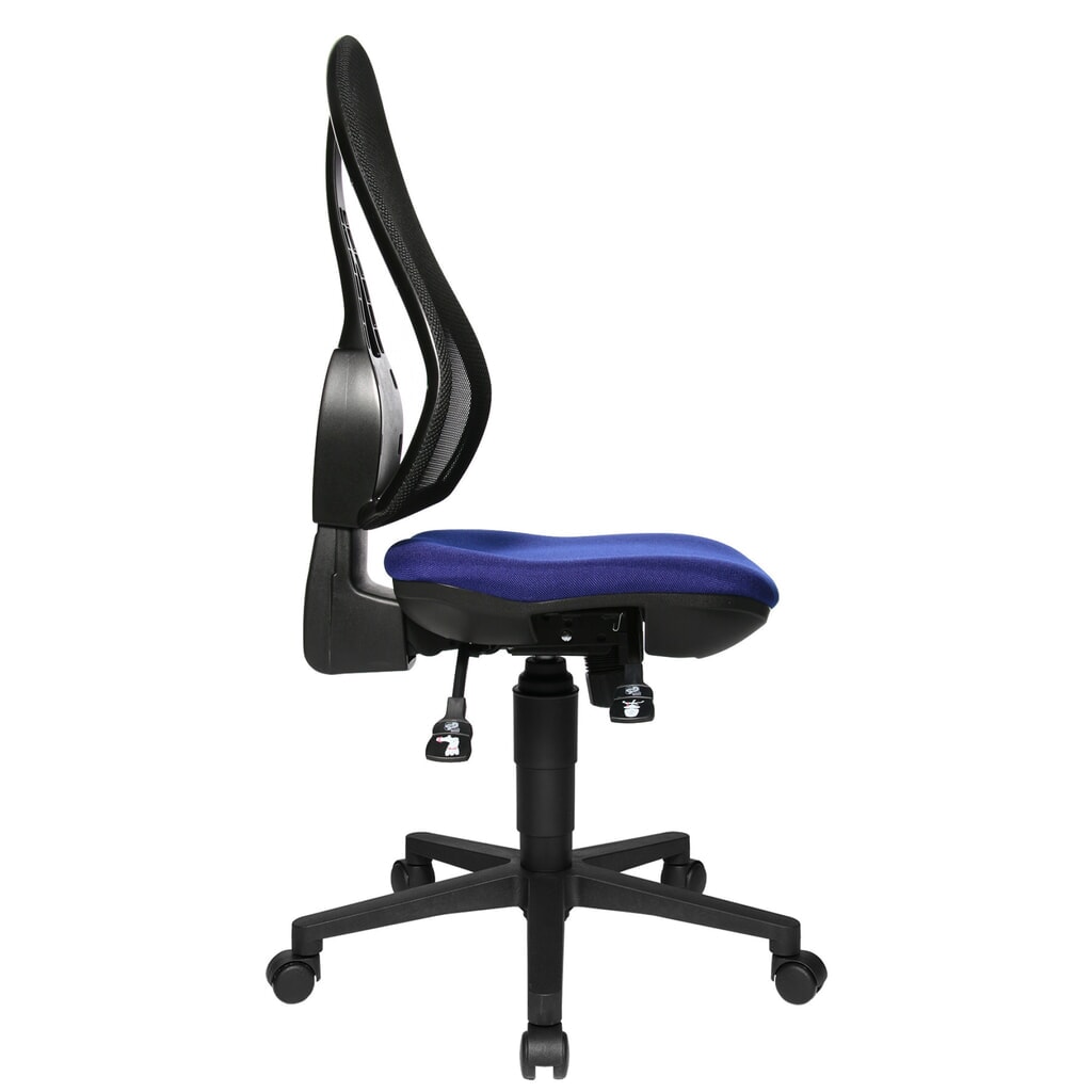 Kancelářská otočná židle Topstar® Open Point Syncro, sedák s ochranou plotének, síťované opěradlo, modrá Číslo obrázku produktu 2: Kancelářská otočná židle Topstar® Open Point Syncro, sedák s ochranou plotének, síťované opěradlo, modrá