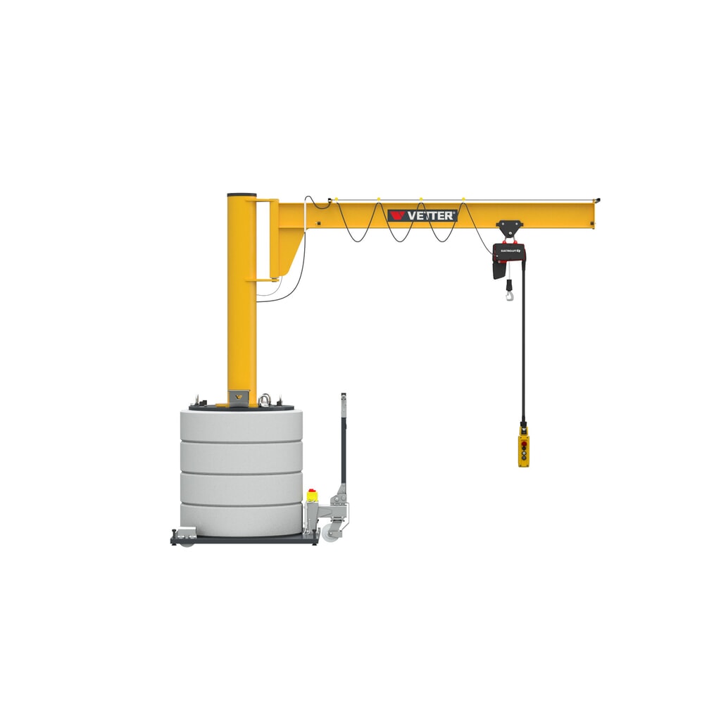 Otočný jeřáb VETTER® včetně elektrického kladkostroje LIFTKET, rozsah otáčení 270°, délka výložníku 3000 mm, nosnost 125 kg Obrázek produktu: Otočný jeřáb VETTER® včetně elektrického kladkostroje LIFTKET, rozsah otáčení 270°, délka výložníku 3000 mm, nosnost 125 kg