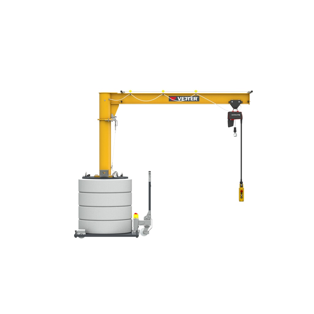 Otočný jeřáb VETTER® včetně elektrického kladkostroje LIFTKET, mobilní provedení, rozsah otáčení 360°, délka výložníku 3000 mm, nosnost 125 kg Obrázek produktu: Otočný jeřáb VETTER® včetně elektrického kladkostroje LIFTKET, mobilní provedení, rozsah otáčení 360°, délka výložníku 3000 mm, nosnost 125 kg