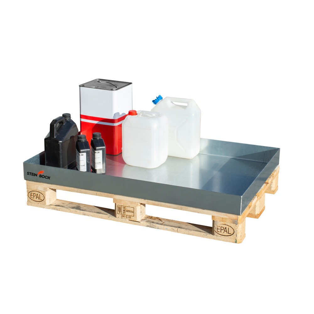 Číslo obrázku produktu 2: Paletová vana na malé nádoby Steinbock®, ocelová, pozinkovaná, VxŠxH 120 x 600 x 1 200 mm, sběrný objem 68 litrů