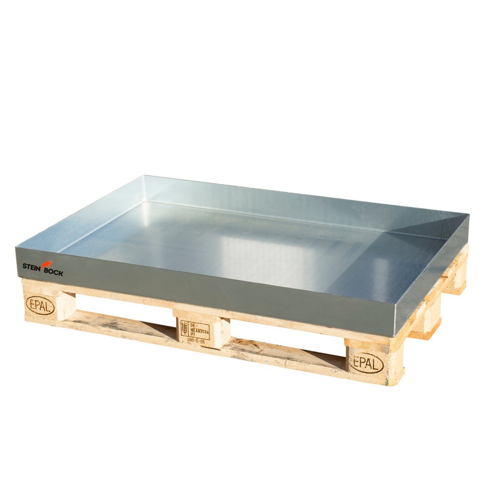 Číslo obrázku produktu 1: Paletová vana na malé nádoby Steinbock®, ocelová, pozinkovaná, VxŠxH 120 x 600 x 1 200 mm, sběrný objem 68 litrů