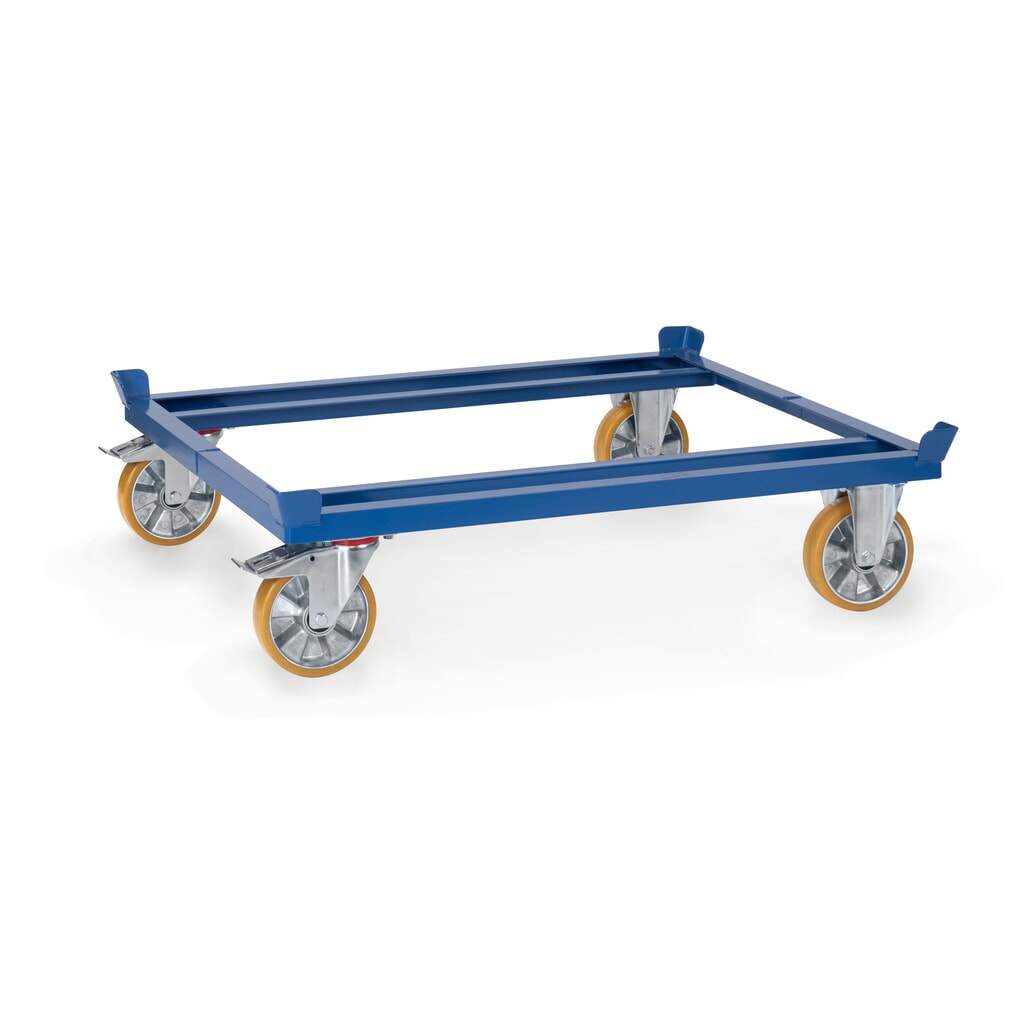 Paletový podvozek fetra®, PU kolečka, nosnost 1 050 kg, 1 210 x 1 010 mm, zářivě modrá Obrázek produktu: Paletový podvozek fetra®, PU kolečka, nosnost 1 050 kg, 1 210 x 1 010 mm, zářivě modrá