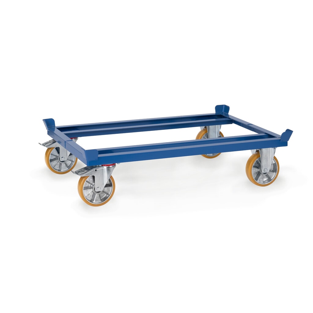 Paletový podvozek fetra®, PU kolečka, nosnost 1 050 kg, 1 210 x 810 mm, zářivě modrá Obrázek produktu: Paletový podvozek fetra®, PU kolečka, nosnost 1 050 kg, 1 210 x 810 mm, zářivě modrá