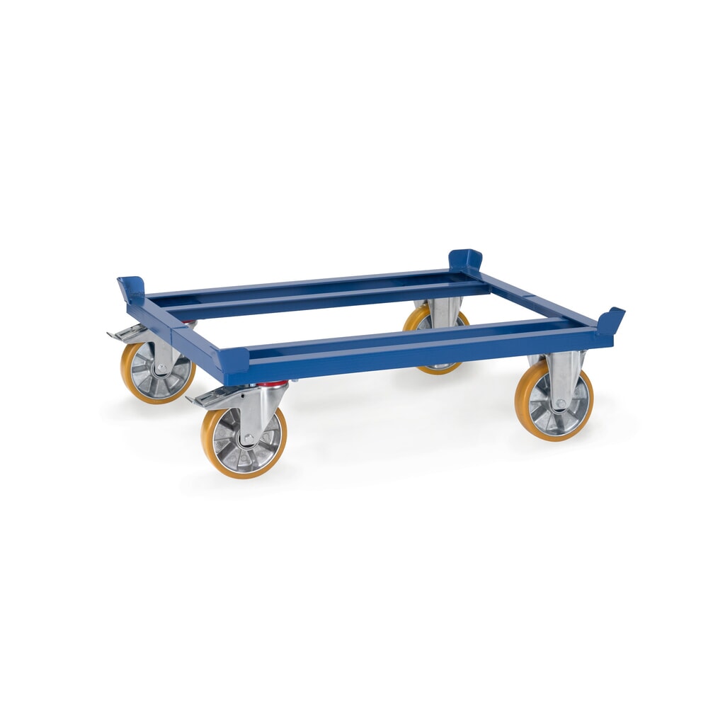 Paletový podvozek fetra®, PU kolečka, nosnost 1 050 kg, 1 010 x 810 mm, zářivě modrá Obrázek produktu: Paletový podvozek fetra®, PU kolečka, nosnost 1 050 kg, 1 010 x 810 mm, zářivě modrá
