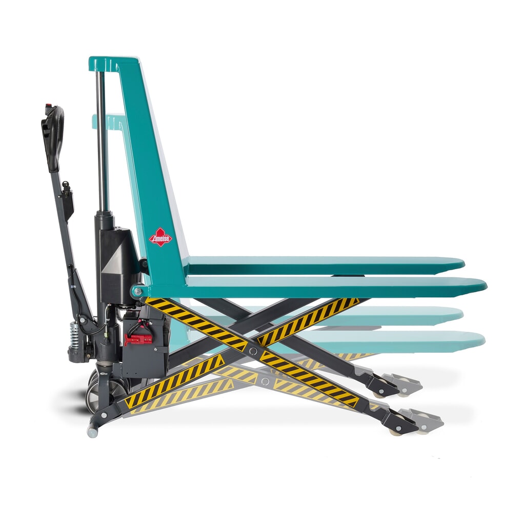 Paletový vozík s nůžkovým mechanismem Ameise® PTM 1.0, elektrohydraulický, nosnost 1000 kg, délka vidlí 1150 mm, polyuretan/nylon Obrázek produktu: Paletový vozík s nůžkovým mechanismem Ameise® PTM 1.0, elektrohydraulický, nosnost 1000 kg, délka vidlí 1150 mm, polyuretan/nylon