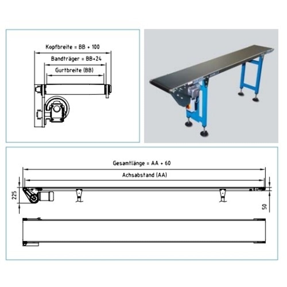 Číslo obrázku produktu 2: Pásový dopravník, max. 15 kg/m, šířka pásu 100 mm, délka 3,5 m