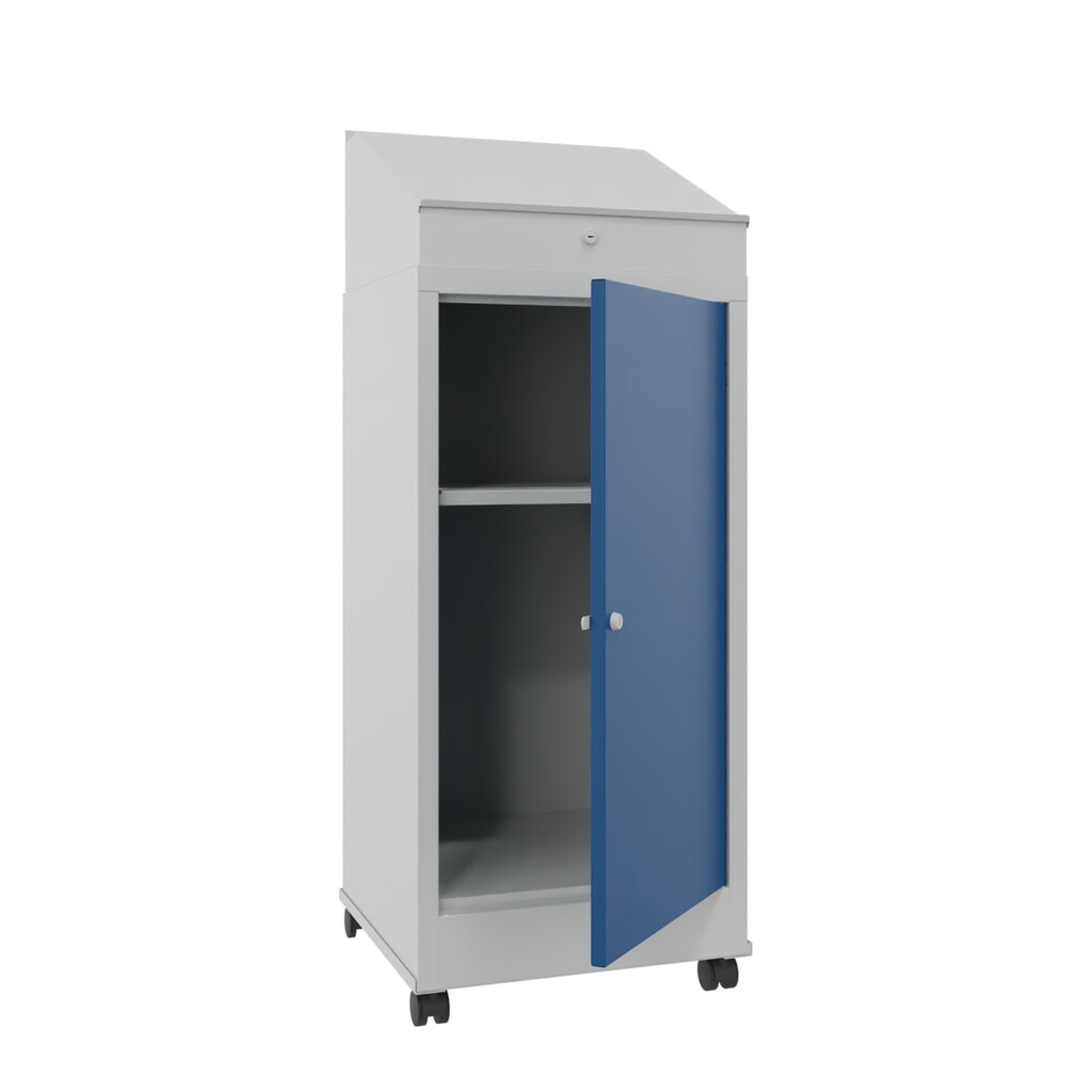 Číslo obrázku produktu 2: PAVOY průmyslový řečnický pult, mobilní, VxŠxH 1330 x 500 x 500 mm, 1 výsuvná police, šeď světlá, hořcová modř