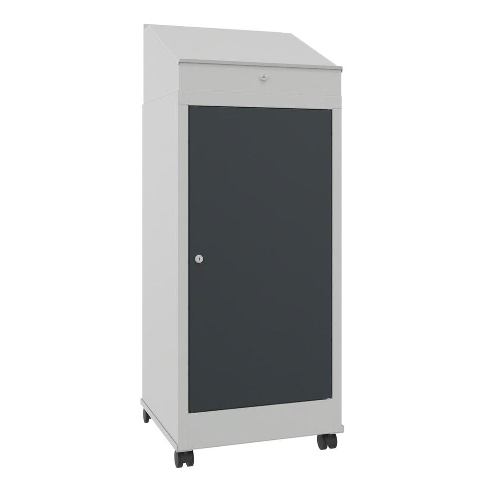 PAVOY průmyslový řečnický pult, mobilní, VxŠxH 1330 x 500 x 500 mm, 1 výsuvná police, 1 zásuvka, šeď světlá, antracitově šedá Obrázek produktu: PAVOY průmyslový řečnický pult, mobilní, VxŠxH 1330 x 500 x 500 mm, 1 výsuvná police, 1 zásuvka, šeď světlá, antracitově šedá