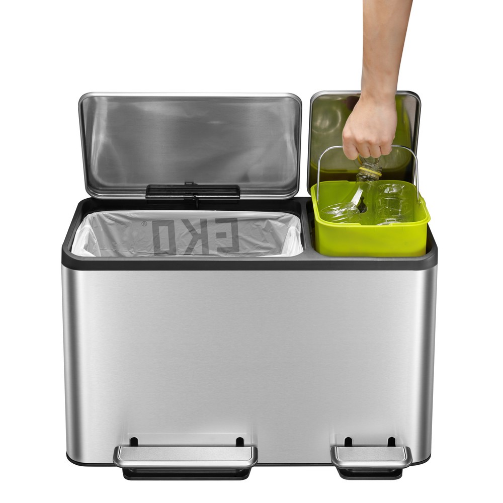 Číslo obrázku produktu 6: Pedálový odpadkový koš EcoCasa 30 + 15 l, matná ušlechtilá ocel