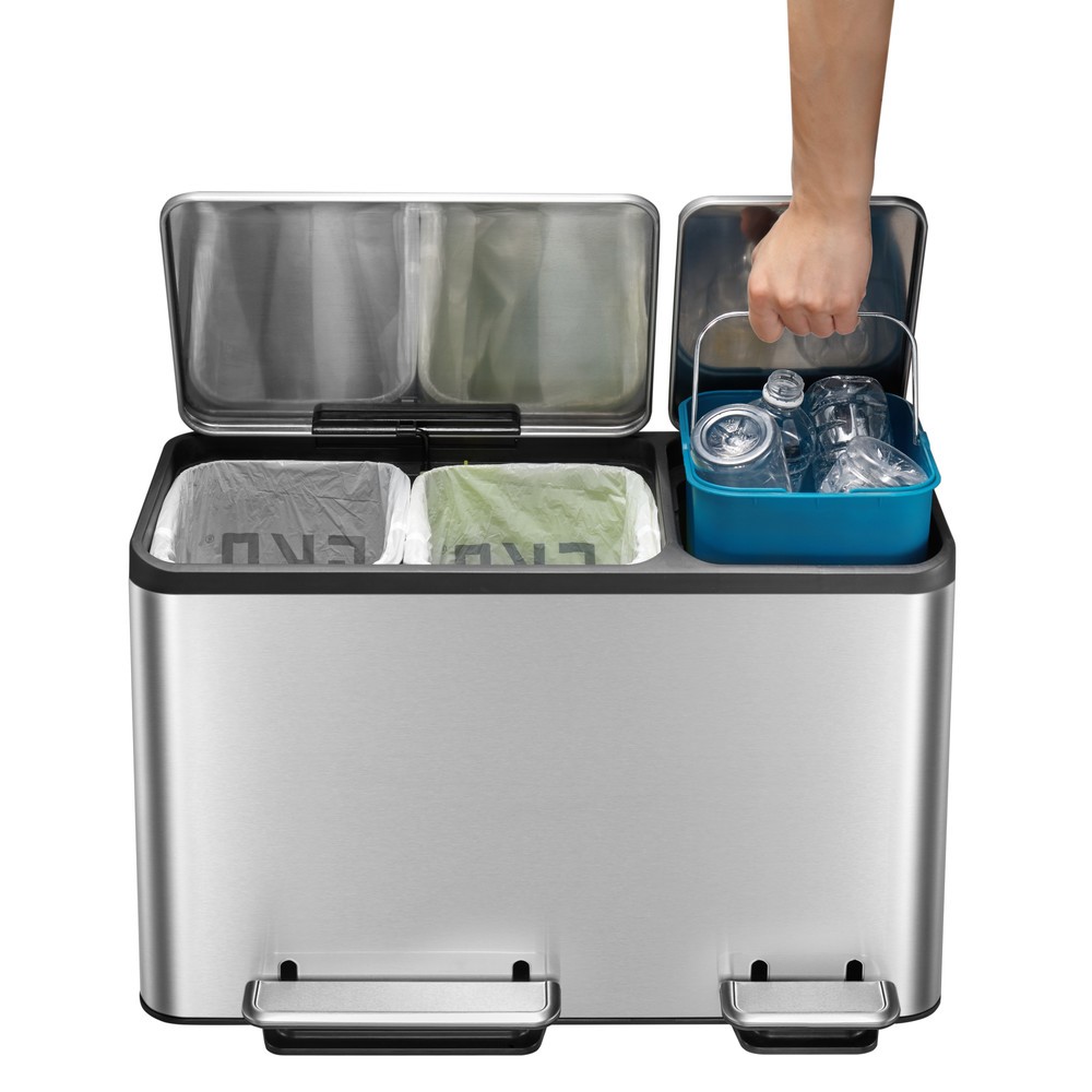 Číslo obrázku produktu 6: Pedálový odpadkový koš EcoCasa 15 + 15 +15 l, matná ušlechtilá ocel