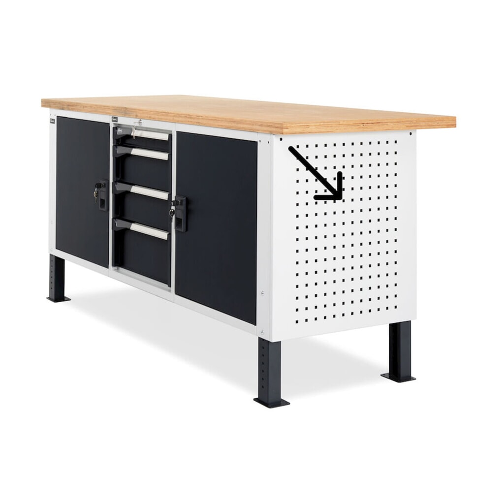 Boční děrovaná deska pro pracovní stoly Fami, VxŠxH 669 x 610 x 18 mm, RAL 7035 Číslo obrázku produktu 4: Boční děrovaná deska pro pracovní stoly Fami, VxŠxH 669 x 610 x 18 mm, RAL 7035
