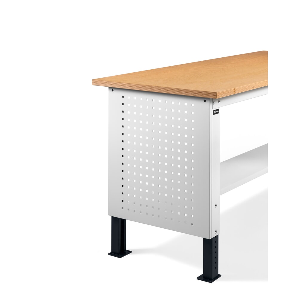 Boční děrovaná deska pro pracovní stoly Fami, VxŠxH 669 x 610 x 18 mm, RAL 7035 Obrázek produktu: Boční děrovaná deska pro pracovní stoly Fami, VxŠxH 669 x 610 x 18 mm, RAL 7035