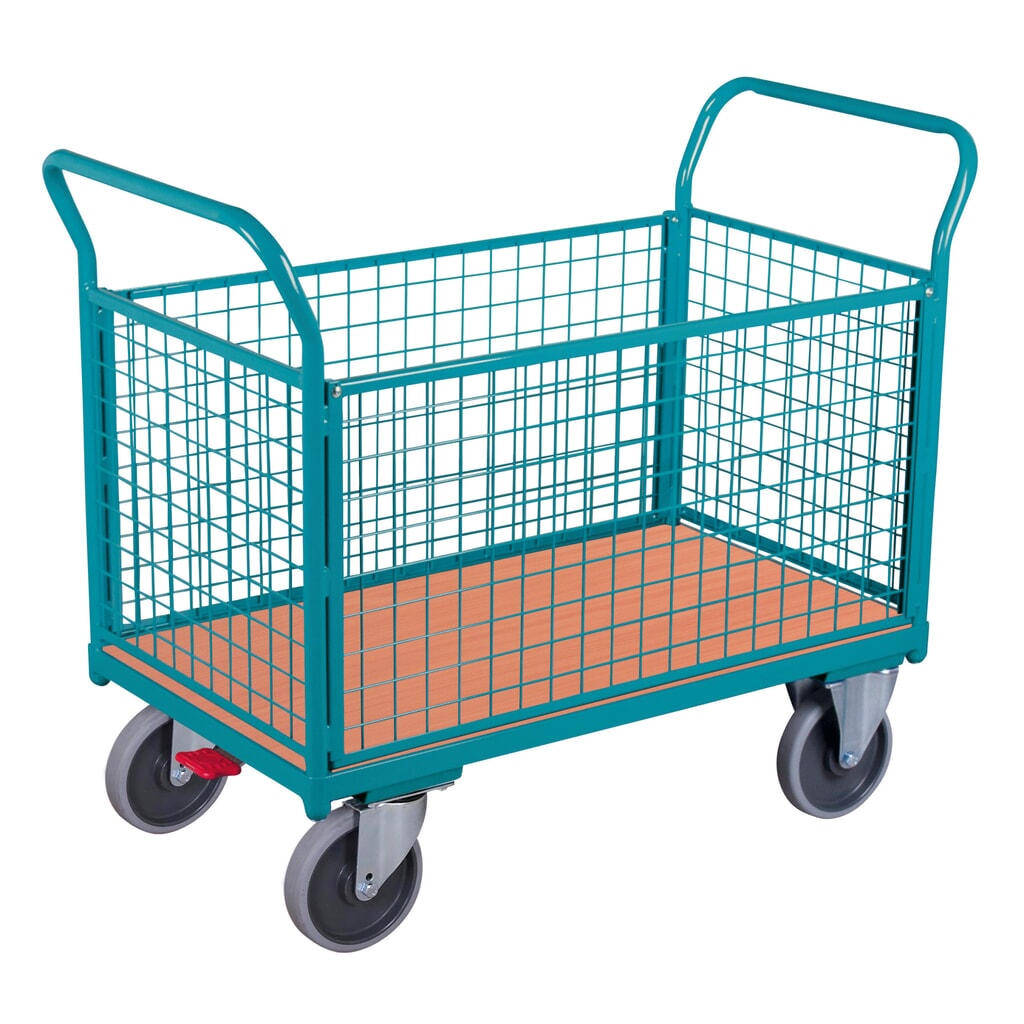 Plošinový vozík Ameise®, 4-stranný s mřížovými stěnami, ložná plocha ŠxH 652 x 1.000 mm Obrázek produktu: Plošinový vozík Ameise®, 4-stranný s mřížovými stěnami, ložná plocha ŠxH 652 x 1.000 mm