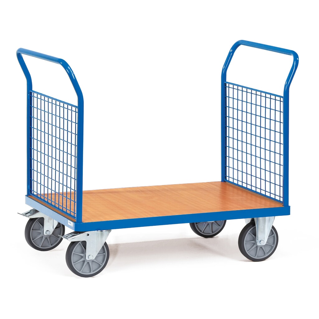 Plošinový vozík fetra® s mřížovými bočnicemi ze 2 stran, ložná plocha ŠxH 500 x 850 mm Obrázek produktu: Plošinový vozík fetra® s mřížovými bočnicemi ze 2 stran, ložná plocha ŠxH 500 x 850 mm