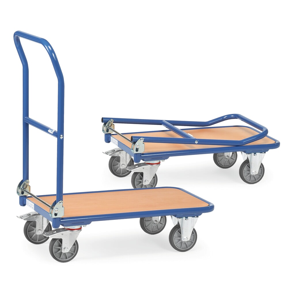 Plošinový vozík fetra® s dřevěnou ložnou plochou, sklápěcí opěry, ŠxH 450 x 720 mm, nosnost 250 kg Obrázek produktu: Plošinový vozík fetra® s dřevěnou ložnou plochou, sklápěcí opěry, ŠxH 450 x 720 mm, nosnost 250 kg
