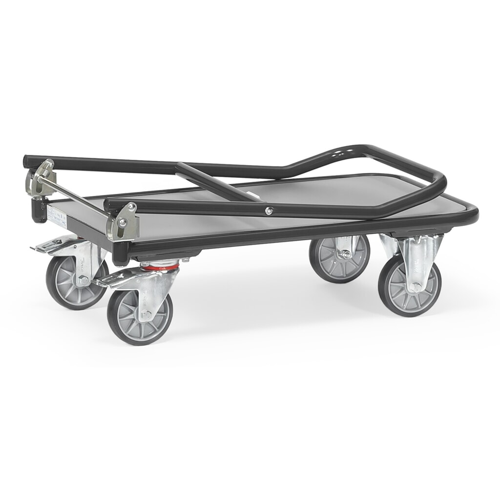 Číslo obrázku produktu 3: Plošinový vozík fetra® s dřevěnou ložnou plochou, sklápěcí oblouky, ŠxH 600 x 900 mm, nosnost 250 kg, antracitová šedá